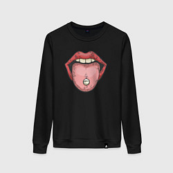 Свитшот хлопковый женский Lips pill, цвет: черный