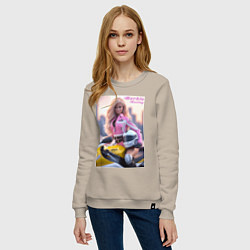 Свитшот хлопковый женский Barbie racing - Kawasaki Ninja, цвет: миндальный — фото 2