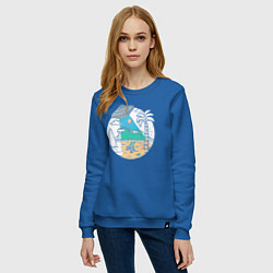 Свитшот хлопковый женский Летающая тарелка на пляже, цвет: синий — фото 2