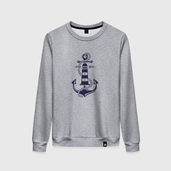 Свитшот хлопковый женский Морская эмблема - якорь и маяк, цвет: меланж