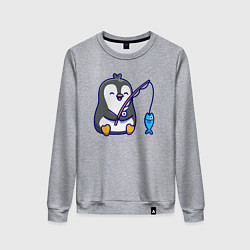Свитшот хлопковый женский Пингвинёнок рыбак, цвет: меланж