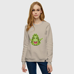 Свитшот хлопковый женский Cartoon monster with spikes green, цвет: миндальный — фото 2