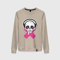 Свитшот хлопковый женский Череп в наушниках, цвет: миндальный