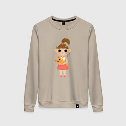 Свитшот хлопковый женский Девочка с котиком, цвет: миндальный
