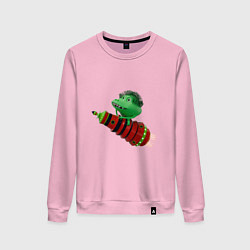 Женский свитшот Зеленый монстр на красной ракете