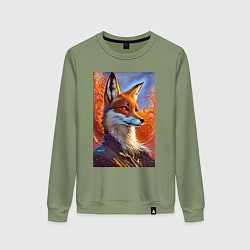 Свитшот хлопковый женский Fox fashionista - ai art fantasy, цвет: авокадо