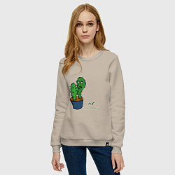 Свитшот хлопковый женский Говорящие кактусы, цвет: миндальный — фото 2