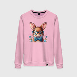 Свитшот хлопковый женский Кролик мальчик в очках, цвет: светло-розовый