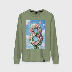 Свитшот хлопковый женский Тюльпаны к 8 марта, цвет: авокадо