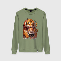 Свитшот хлопковый женский Дева в тени тигра, цвет: авокадо