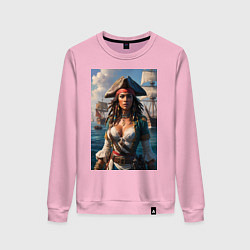 Свитшот хлопковый женский Пиратка на фона флотилии кораблей, цвет: светло-розовый