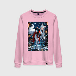 Свитшот хлопковый женский Белоснежная лиса лунной ночью, цвет: светло-розовый