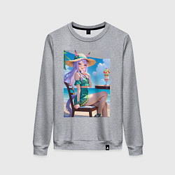 Свитшот хлопковый женский Девушка-пони кушает мороженое, цвет: меланж