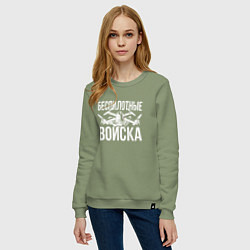 Свитшот хлопковый женский Россия - беспилотные войска, цвет: авокадо — фото 2