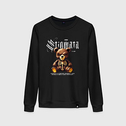 Свитшот хлопковый женский Stigmata на фоне медвежонка зомби, цвет: черный