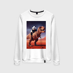 Свитшот хлопковый женский Панда верхом на тираннозавре - нейроарт фантазия, цвет: белый