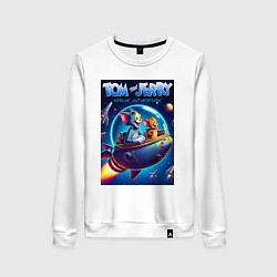 Свитшот хлопковый женский Tom and Jerry - space adventure, цвет: белый