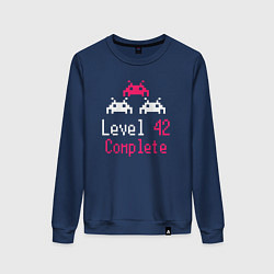 Свитшот хлопковый женский Уровень 42 пройден, цвет: тёмно-синий