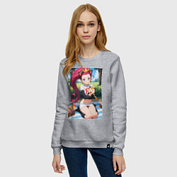Свитшот хлопковый женский Джесси и Мяут на пикнике, цвет: меланж — фото 2