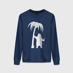 Свитшот хлопковый женский Мишка возле пальмы, цвет: тёмно-синий