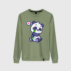 Свитшот хлопковый женский Lovely panda, цвет: авокадо