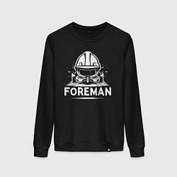 Свитшот хлопковый женский Прораб каска маска и очки, цвет: черный