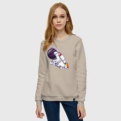 Свитшот хлопковый женский Супер космонавт в полёте, цвет: миндальный — фото 2