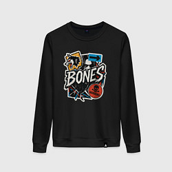 Свитшот хлопковый женский Bones в стиле наклеек, цвет: черный