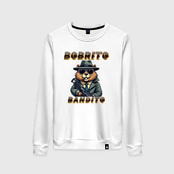 Свитшот хлопковый женский Бобрито бандито, мем, бобер, цвет: белый