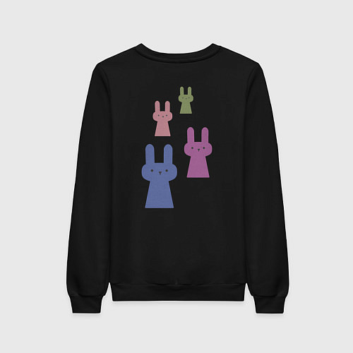 Женский свитшот Зайцы - минимализм, разноцветные / Черный – фото 2