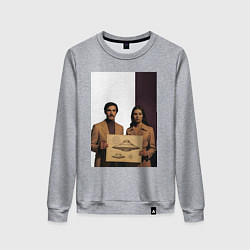 Свитшот хлопковый женский Мужчина и женщина с чертежом НЛО ретро поп-арт 197, цвет: меланж
