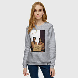 Свитшот хлопковый женский Мужчина и женщина с чертежом НЛО ретро поп-арт 197, цвет: меланж — фото 2