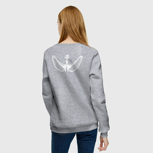 Женский свитшот Если ангел твой за твоим плечом белый орнамент / Меланж – фото 4