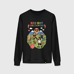 Свитшот хлопковый женский Red Hot Chili Peppers мультяшный стиль, цвет: черный