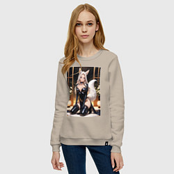 Свитшот хлопковый женский Белая лисица в откровенном наряде, цвет: миндальный — фото 2