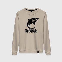 Свитшот хлопковый женский Агрессивная акула, цвет: миндальный