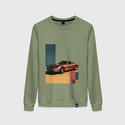 Свитшот хлопковый женский Ретрофутуризм спорткар поп-арт 1970-е, цвет: авокадо