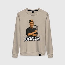 Свитшот хлопковый женский XXXTentacion довольный у микрофона, цвет: миндальный