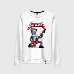 Свитшот хлопковый женский Bender bending robot from rock group Futurama, цвет: белый