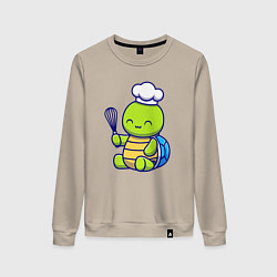Свитшот хлопковый женский Шеф черепашка, цвет: миндальный