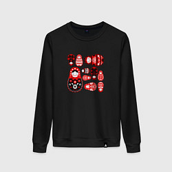 Свитшот хлопковый женский Матрёшки расписные, цвет: черный