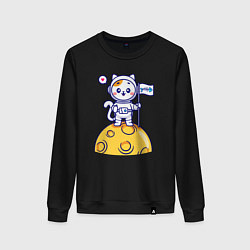Свитшот хлопковый женский Котик космонавт на луне, цвет: черный