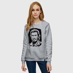 Свитшот хлопковый женский Портрет Че Гевары в черном штрихе, цвет: меланж — фото 2