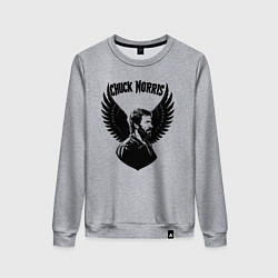 Свитшот хлопковый женский Чак Норрис с крыльями, цвет: меланж