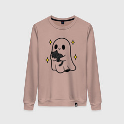 Свитшот хлопковый женский Призрак с котиком, цвет: пыльно-розовый