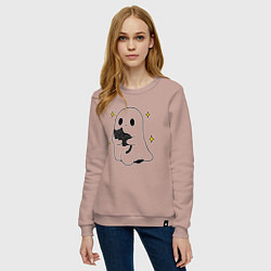 Свитшот хлопковый женский Призрак с котиком, цвет: пыльно-розовый — фото 2