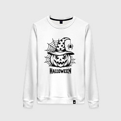 Свитшот хлопковый женский Хэллоуин, тыква и паук, цвет: белый