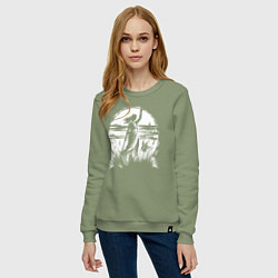 Свитшот хлопковый женский Девушка с мечом в поле, цвет: авокадо — фото 2