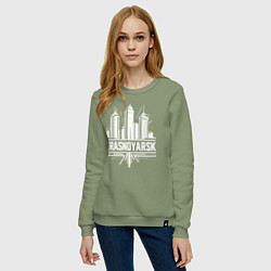 Свитшот хлопковый женский Красноярск урбан пейзаж, цвет: авокадо — фото 2