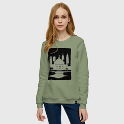 Свитшот хлопковый женский Капитолий у высоток, цвет: авокадо — фото 2